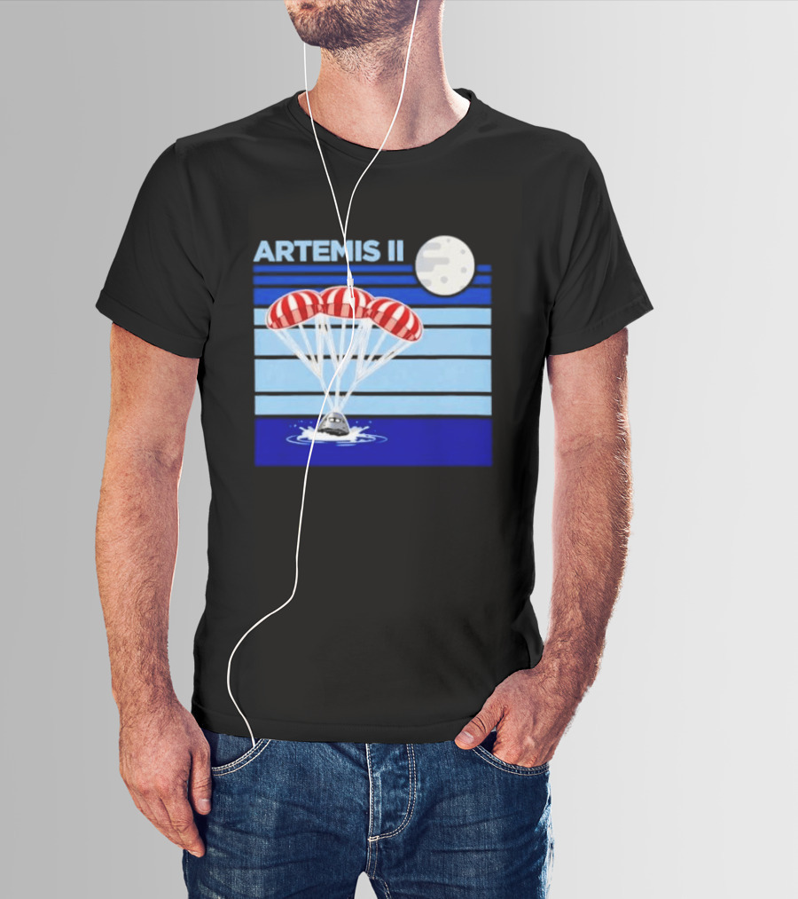 Artemis II Splashdown Red Parachutes Lunar Moon Landing T-Shirt