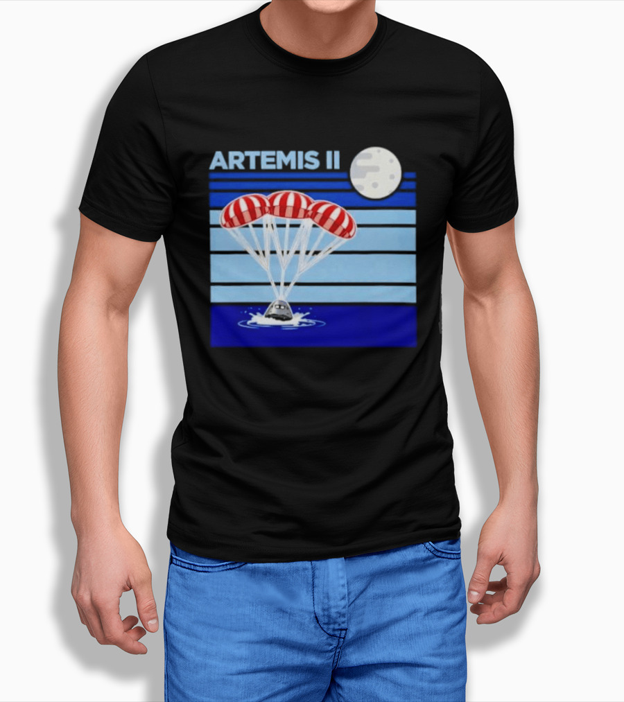 Artemis II Splashdown Red Parachutes Lunar Moon Landing T-Shirt