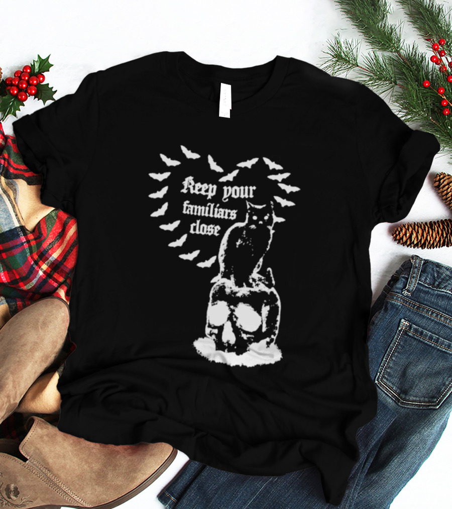 Keep Your Familiars Close Owl Skull And Bats T-Shirt
