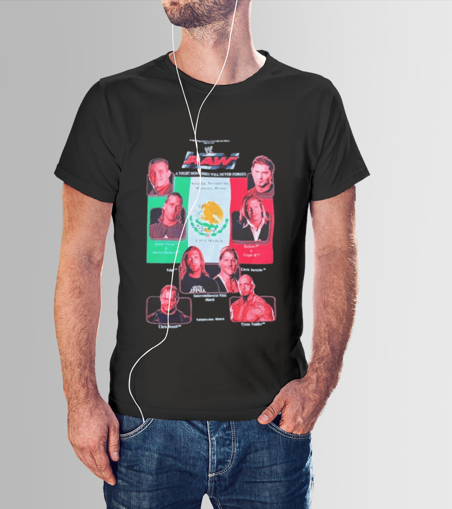 WWE Raw WrestleMania Monterrey Cage Match Featuring Randy Orton Shawn Michaels Batista Triple H Chris Jericho Shelton Benjamin Edge T-Shirt