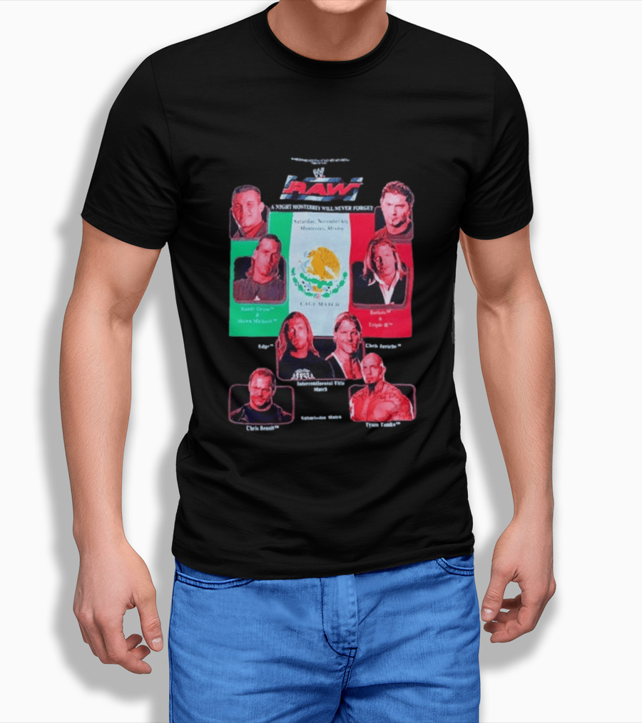 WWE Raw WrestleMania Monterrey Cage Match Featuring Randy Orton Shawn Michaels Batista Triple H Chris Jericho Shelton Benjamin Edge T-Shirt