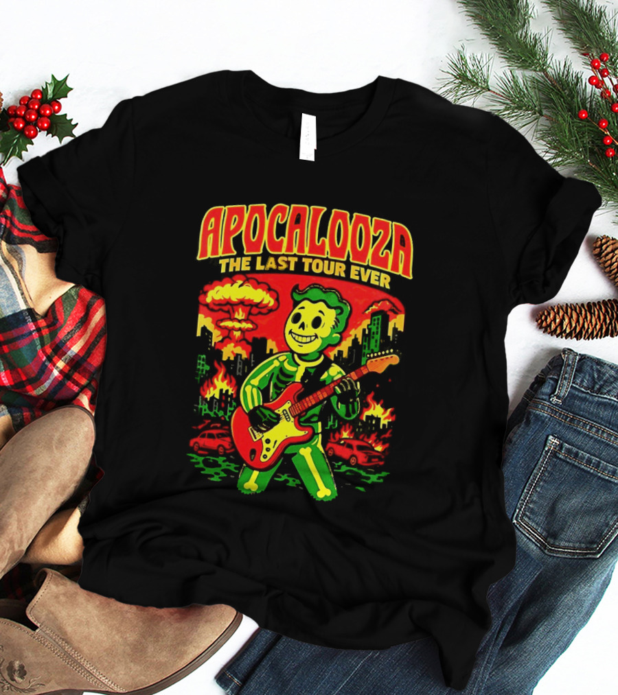 Apocalooza The Last Tour Ever Vault Boy Guitar Explosion Scene T-Shirt