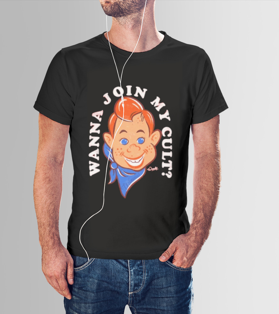 Woody Wanna Join My Cult Retro Style Cartoon Face And Blue Bandana T-Shirt