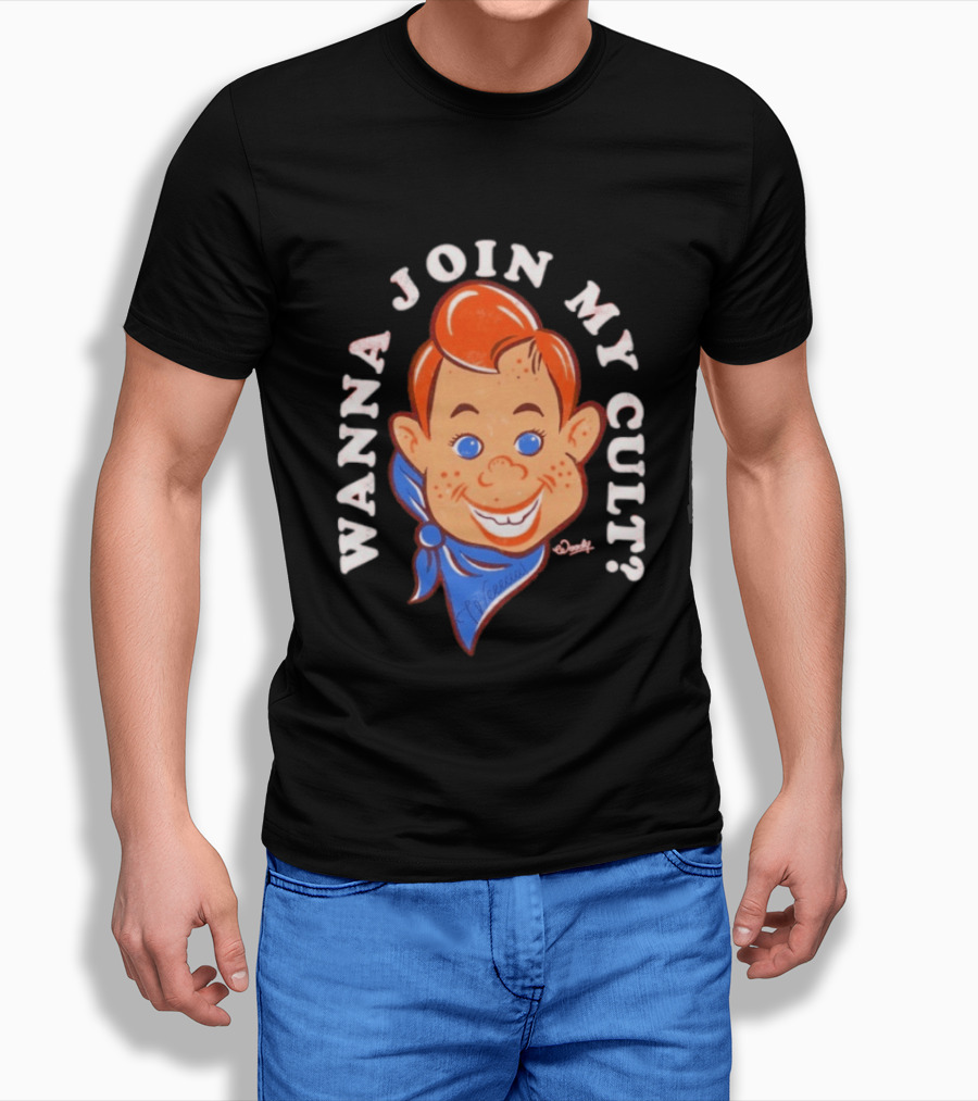 Woody Wanna Join My Cult Retro Style Cartoon Face And Blue Bandana T-Shirt