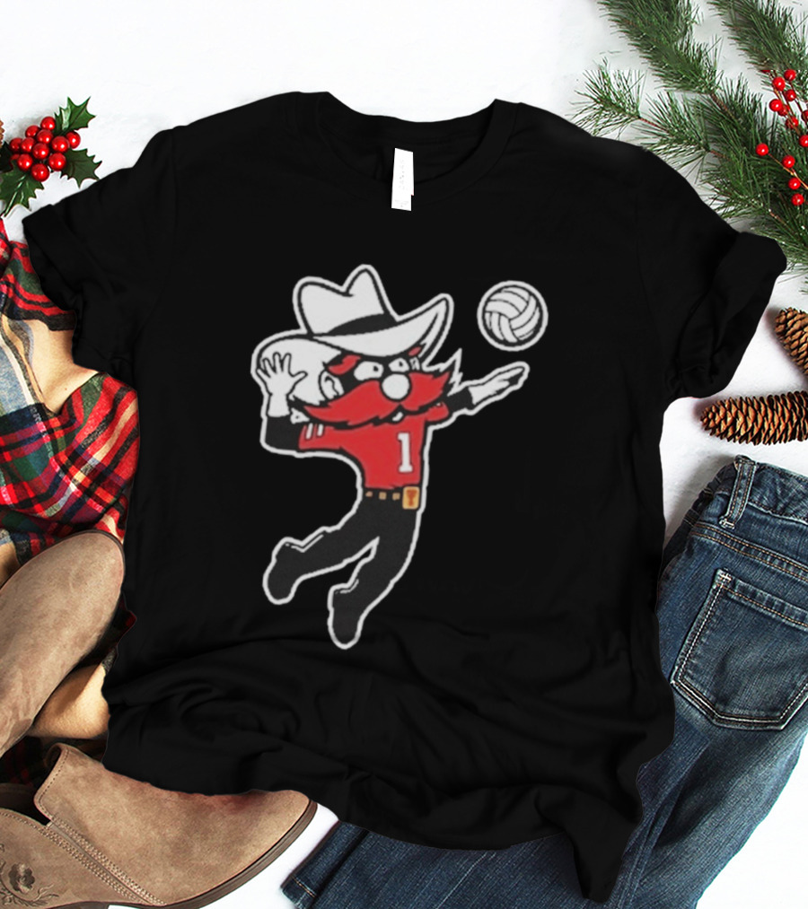 Raider Red Playing Volleyball Action T-Shirt