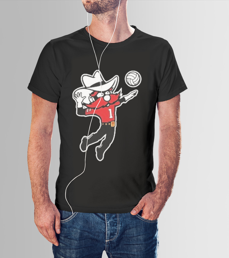 Raider Red Playing Volleyball Action T-Shirt