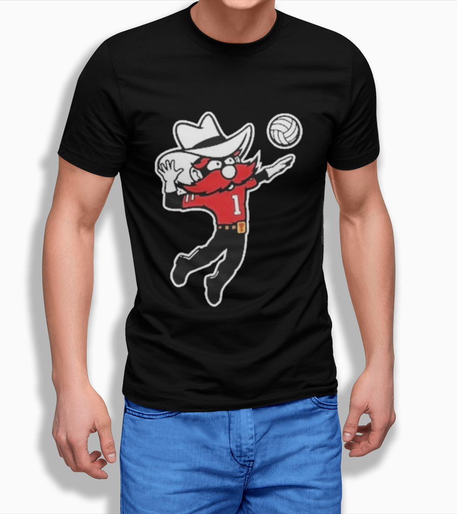 Raider Red Playing Volleyball Action T-Shirt