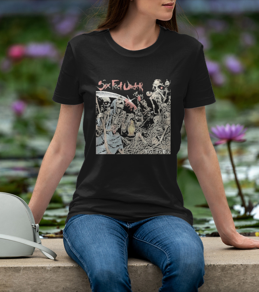 Six Feet Under Scythe And Skeletons Next To Die T-Shirt