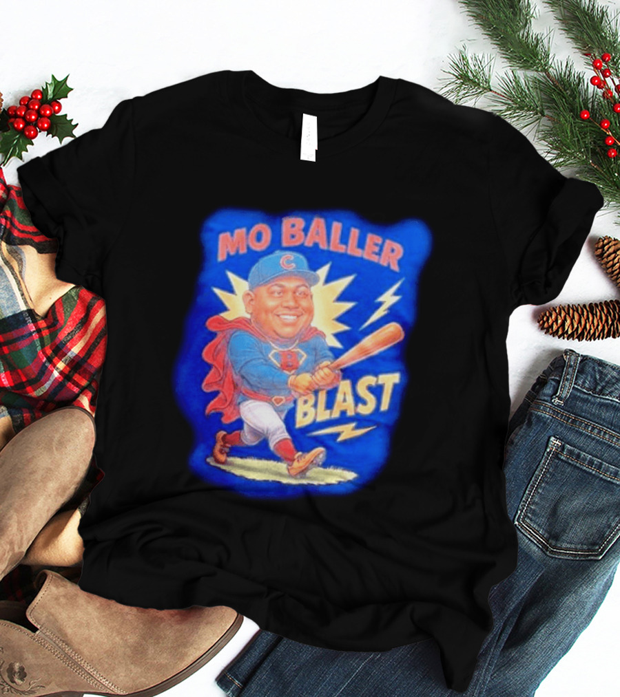 Mo Baller Blast Chicago Cubs Cartoon Superhero Baseball Player T-Shirt