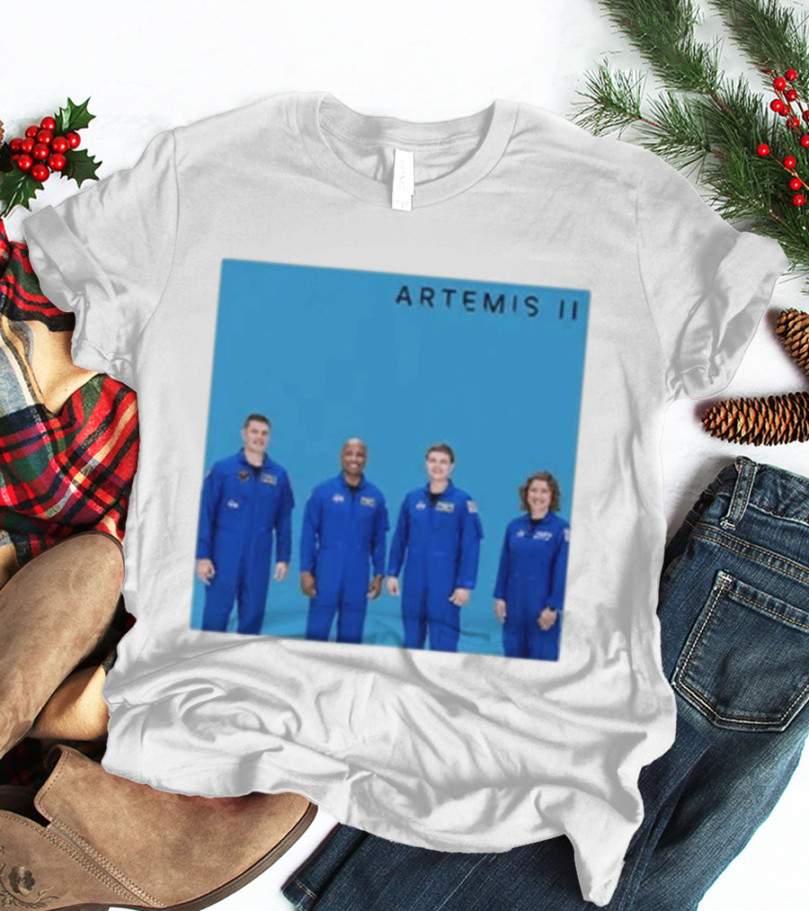 NASA Artemis II Crew Astronauts In Blue Flight Suits Mission Patch T-Shirt