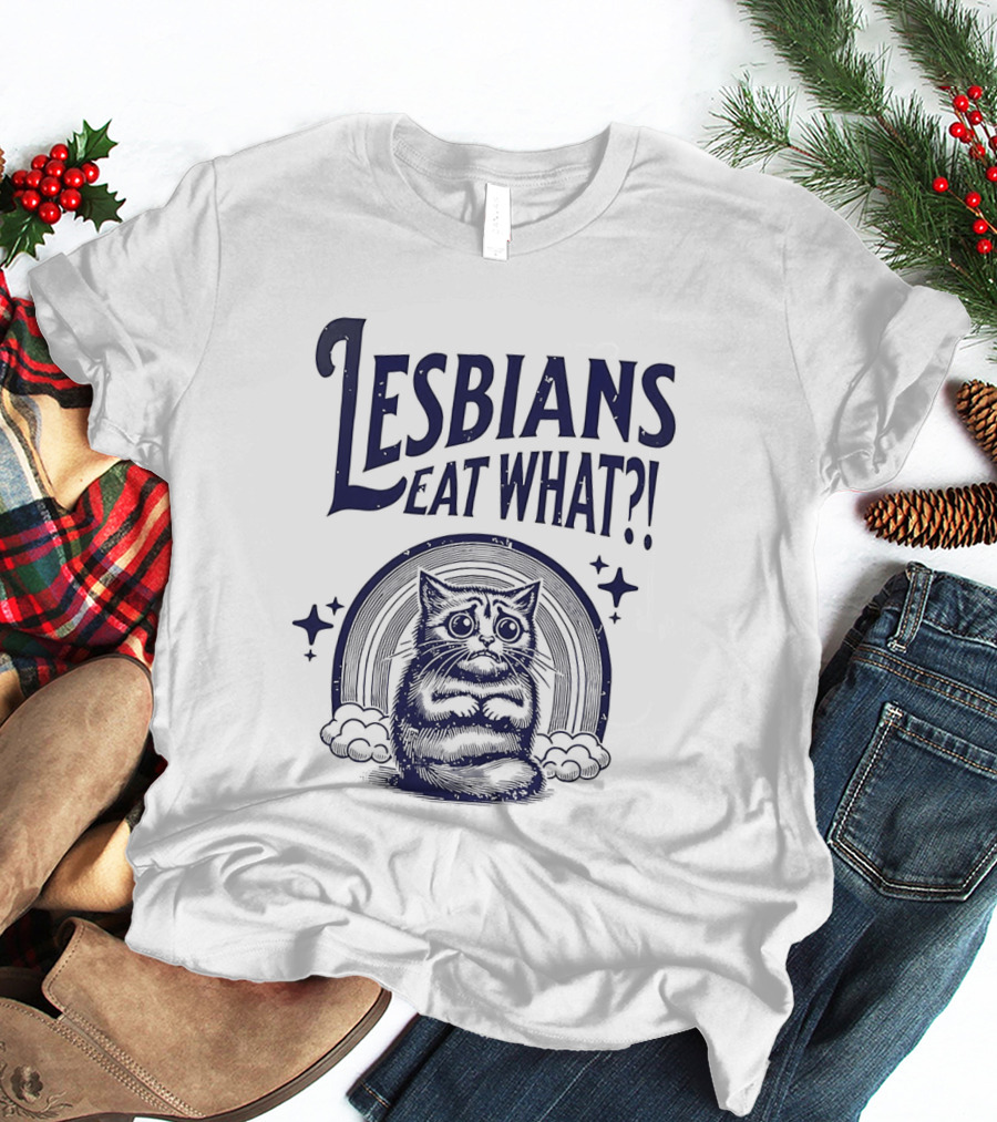 Lesbians Eat What Cat Rainbow Starburst T-Shirt