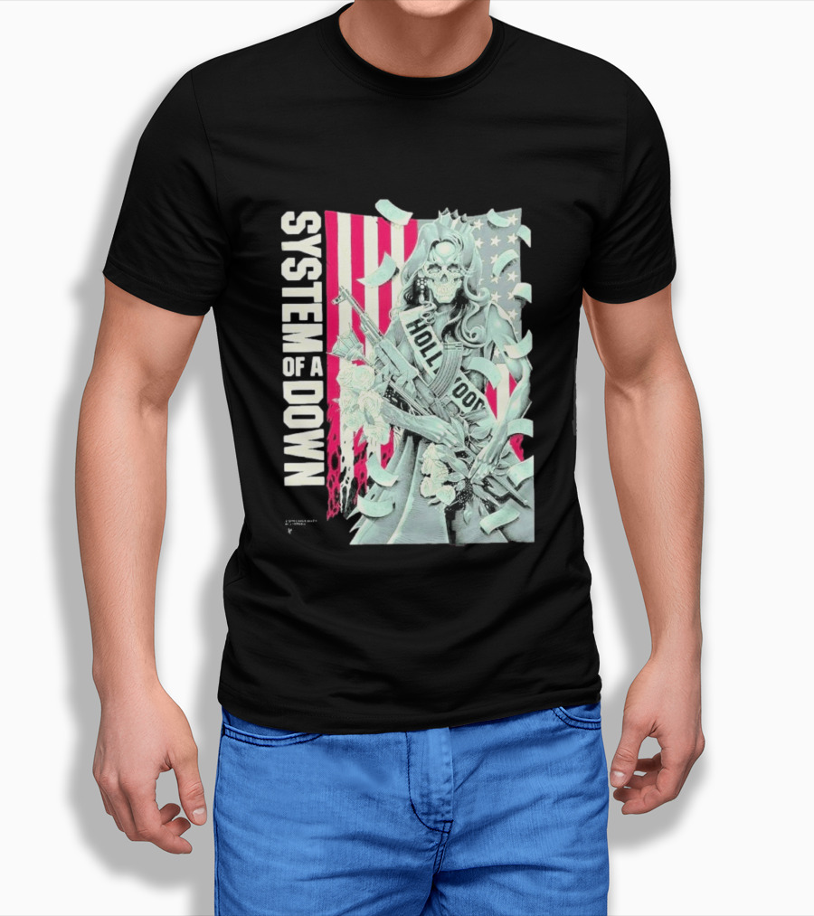 System Of A Down Limited Edition By Luke Preece American Gun Roses T-Shirt