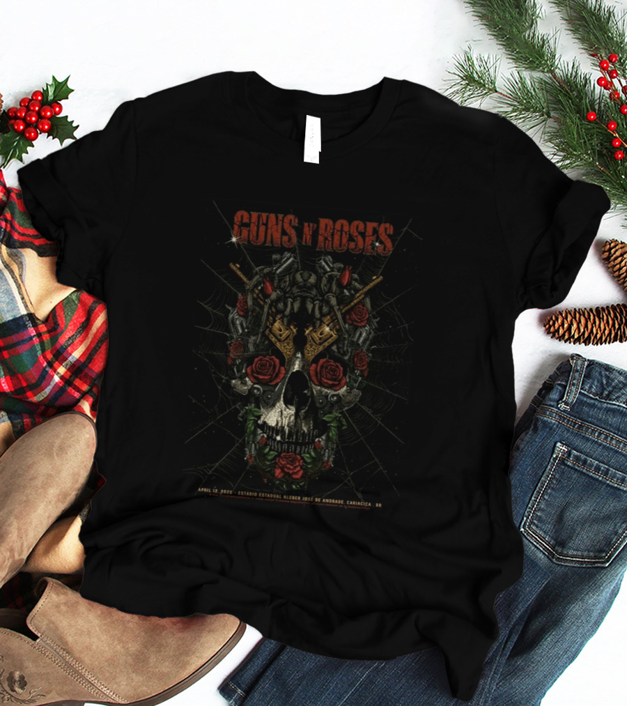 Guns N Roses Cariacica Brazil 2026 Estadio Estadual Kleber Jose De Andrade April 12 Spider Web Skull Roses Pistols T-Shirt