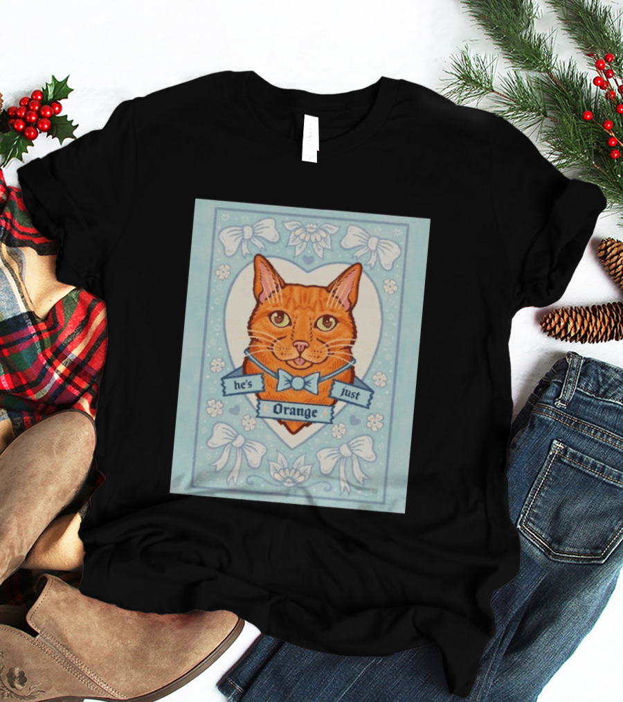 He's Just Orange Cat Floral Bow Blue T-Shirt