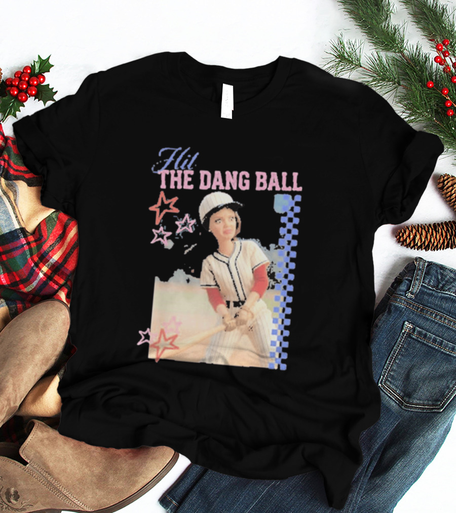 Hit The Dang Ball Vintage Baseball Player With Stars And Blue Checkerboard T-Shirt