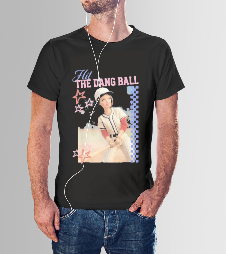 Hit The Dang Ball Vintage Baseball Player With Stars And Blue Checkerboard T-Shirt