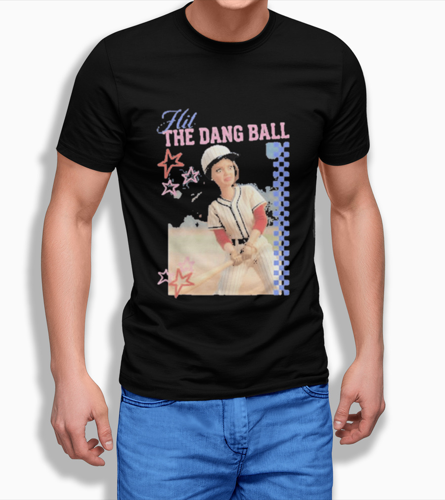 Hit The Dang Ball Vintage Baseball Player With Stars And Blue Checkerboard T-Shirt