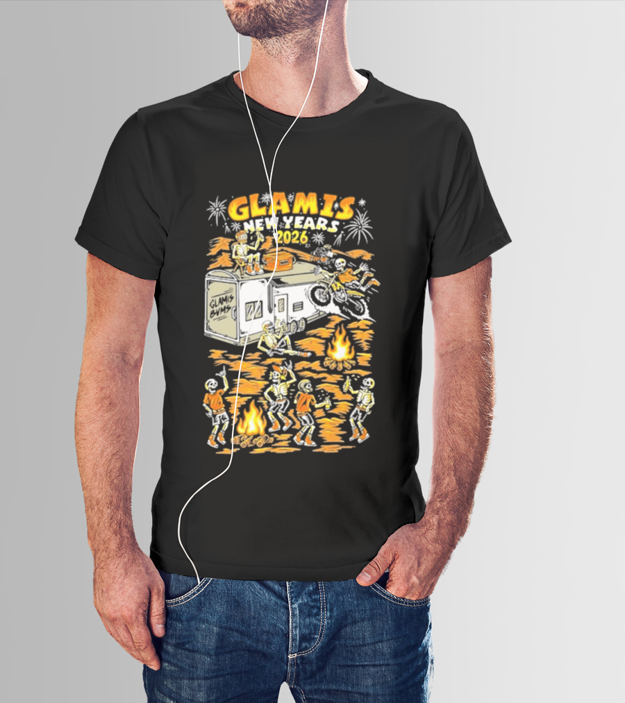Glamis New Years 2026 Skeletons Campfire Celebration With Motorbike And Fireworks T-Shirt