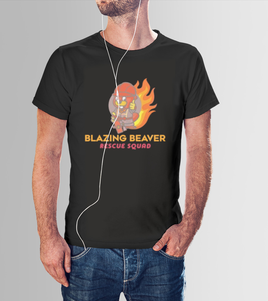 Blazing Beaver Rescue Squad Firefighter Cartoon With Flames T-Shirt