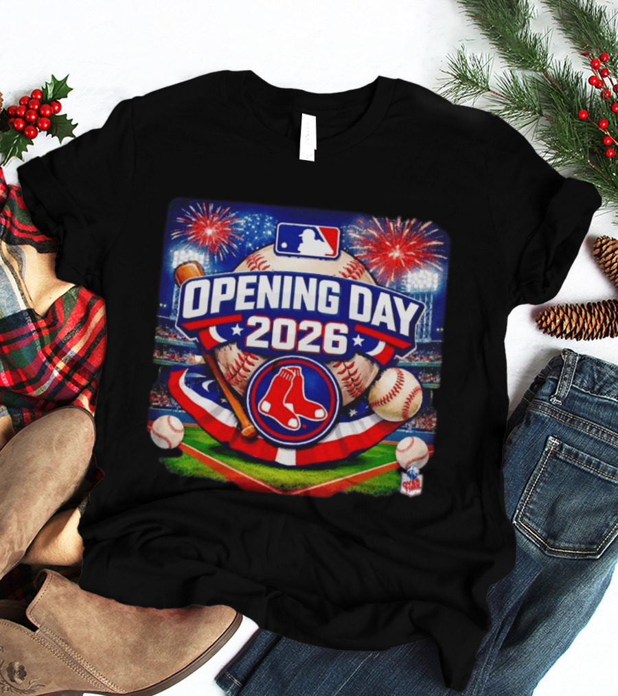 Boston Red Sox MLB Opening Day 2026 Baseball Season Fireworks Stadium T-Shirt