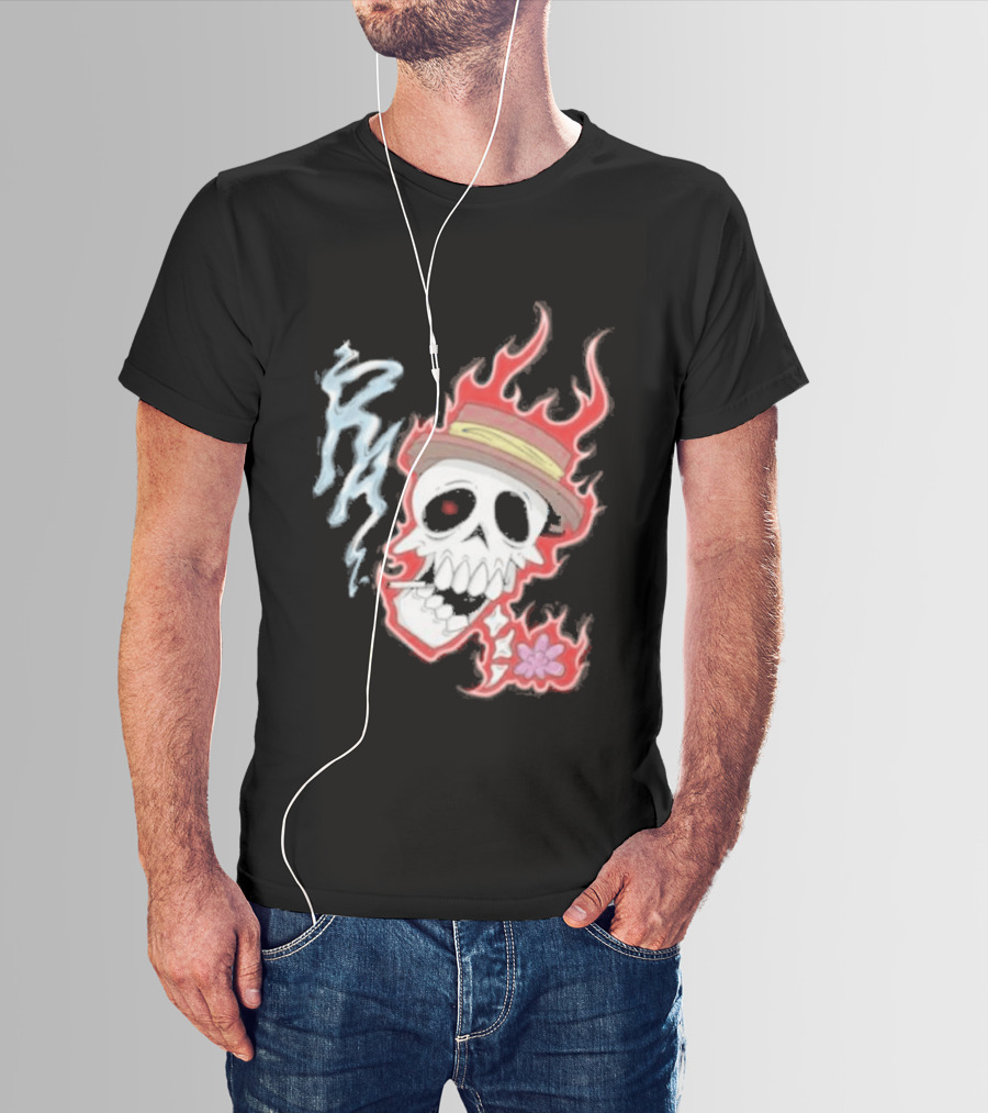 Rare Americans Skull With Flames And Hat Flower T-Shirt