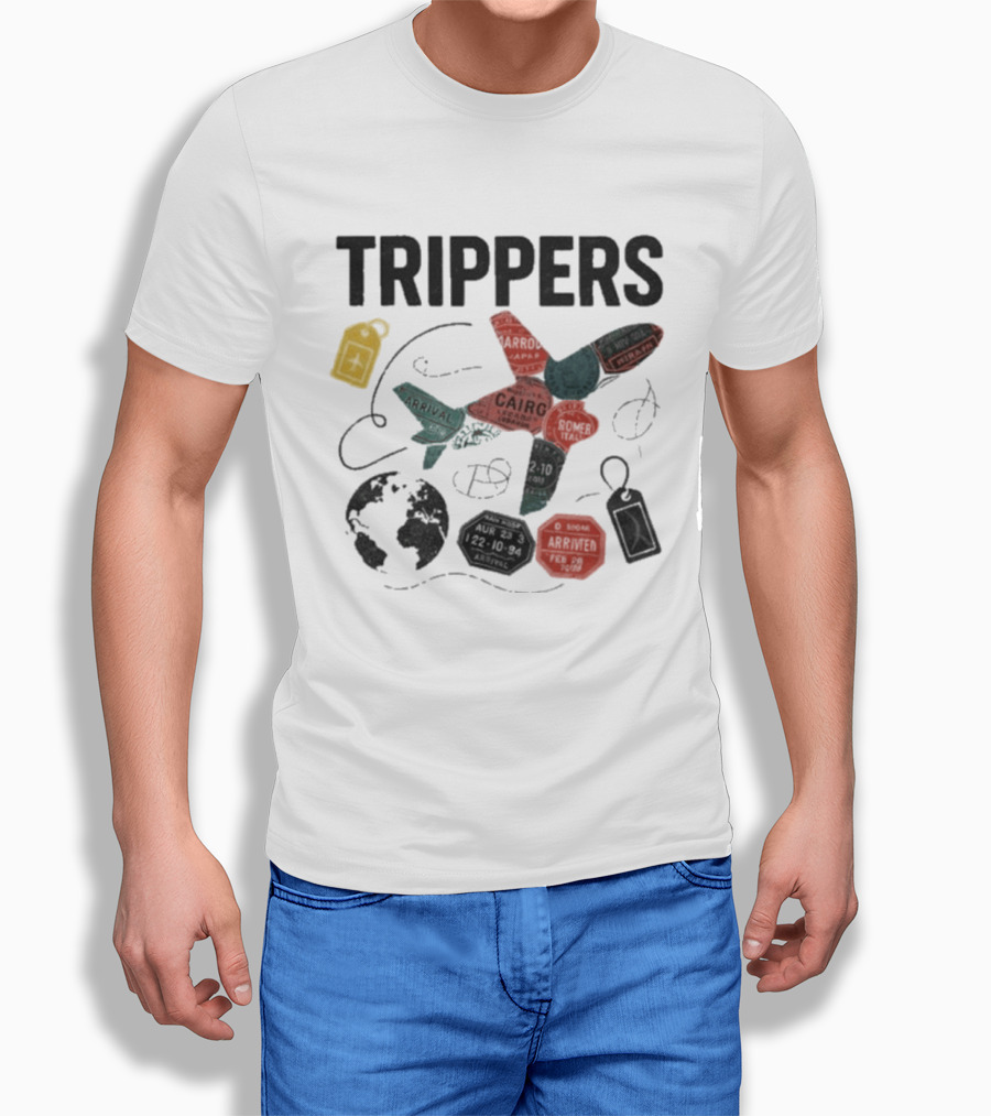 Trippers Travel Adventure World Map Airplane Arrivals Cairo Luggage Tags T-Shirt