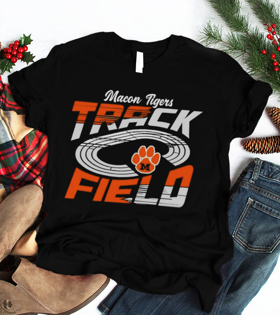 Macon Tigers Track And Field With Orange Paw Print T-Shirt
