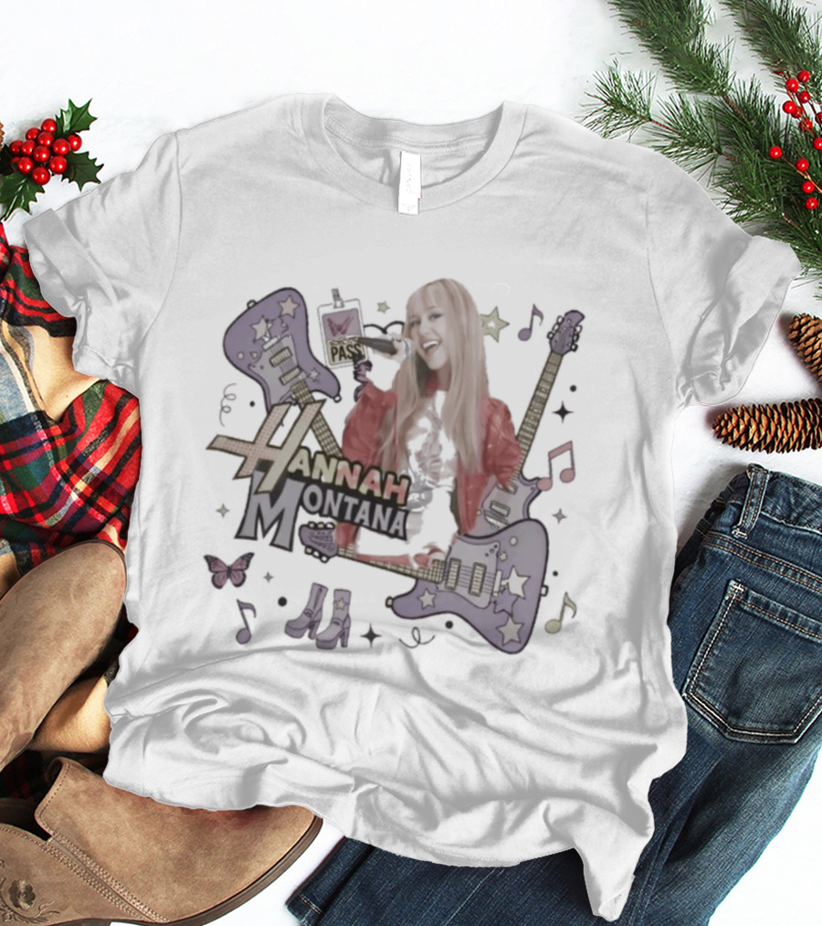 Hannah Montana Y2K Aesthetic Pop Star 2026 Guitar Butterfly Music Notes T-Shirt