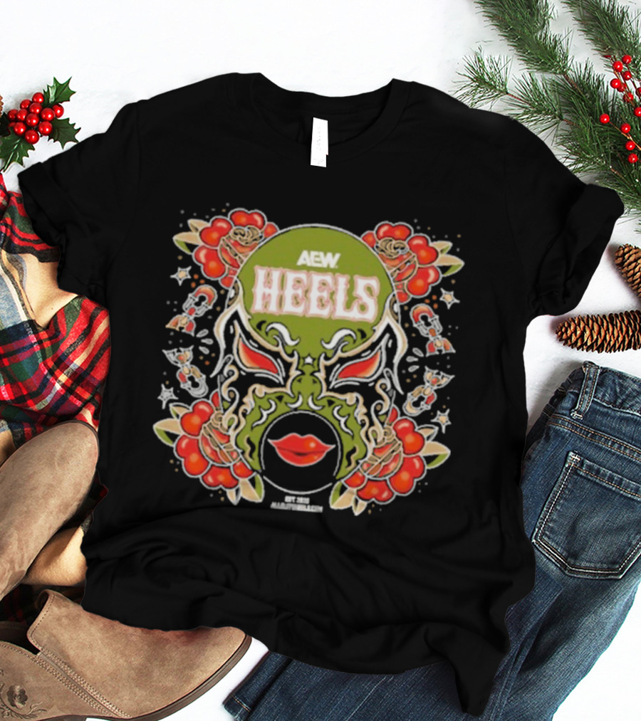 AEW Heels Masked Mistresses Lips And Floral T-Shirt