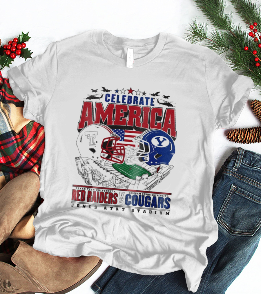 Celebrate America Game Day 2025 Texas Tech Red Raiders Vs Brigham Young Cougars Jones AT&T Stadium T-Shirt