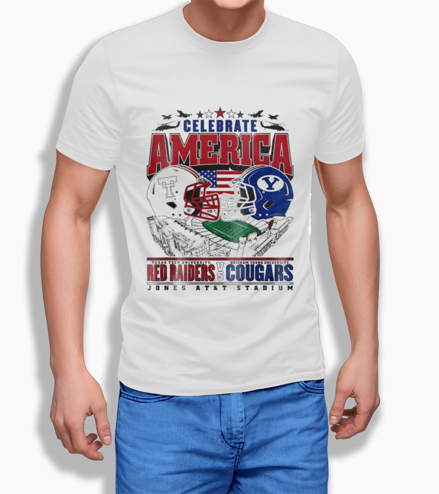 Celebrate America Game Day 2025 Texas Tech Red Raiders Vs Brigham Young Cougars Jones AT&T Stadium T-Shirt