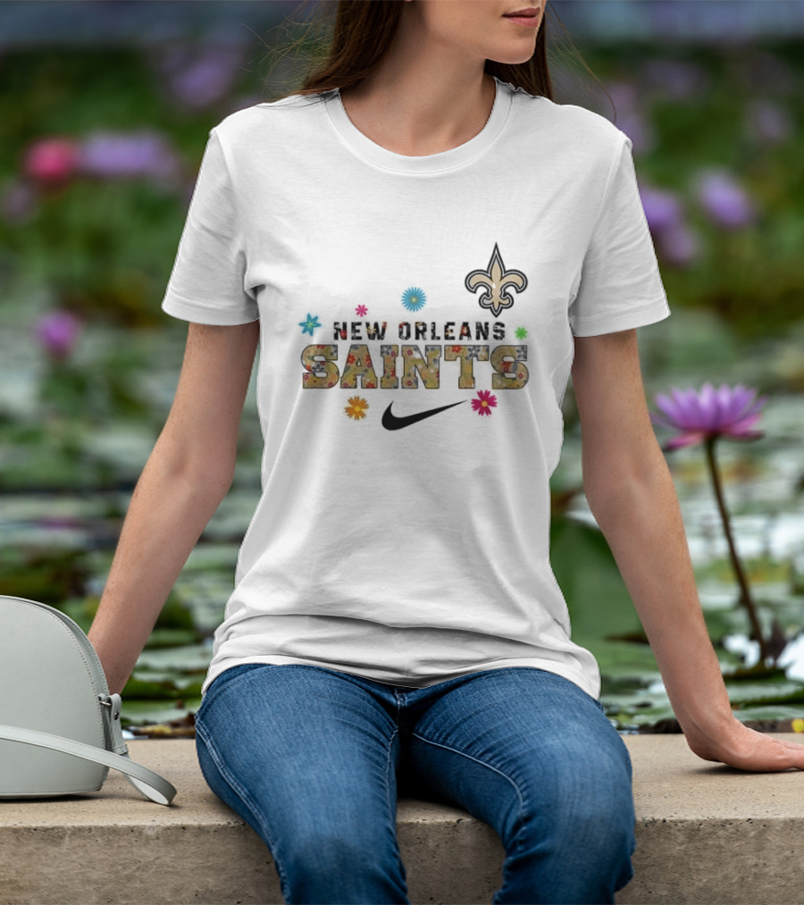 New Orleans Saints Hispanic Heritage Month 2025 Nike Fleur De Lis Floral T-Shirt