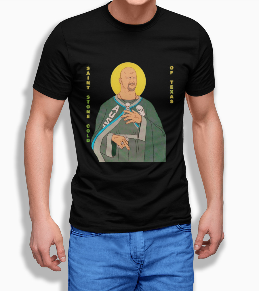 Men Saint Stone Cold Of Texas 3 16 Day Steve Austin Wrestling Icon Illustrated Halo T-Shirt