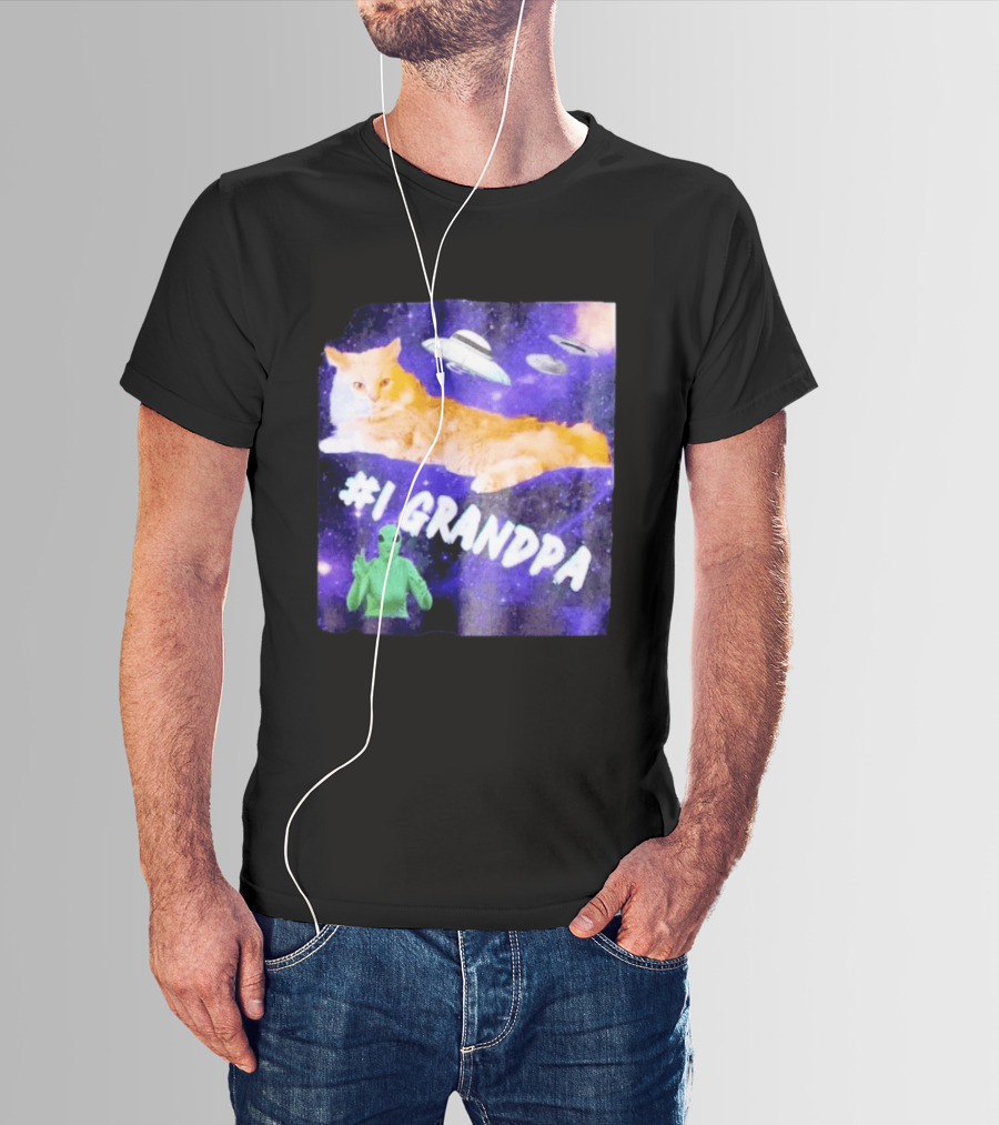 #1 Grandpa Cat Collage Alien And UFO Space T-Shirt