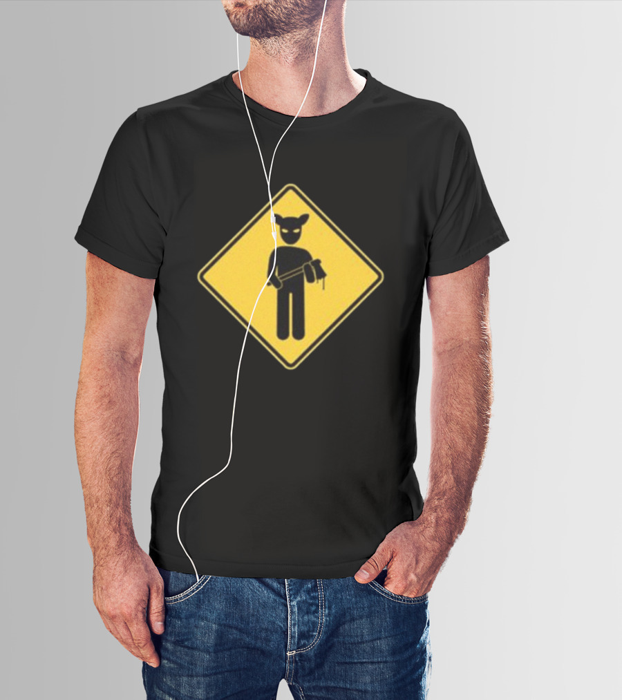 Lamb Mask Caution Sign Horror Icon Warning T-Shirt