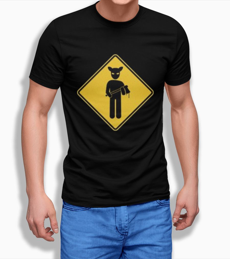 Lamb Mask Caution Sign Horror Icon Warning T-Shirt
