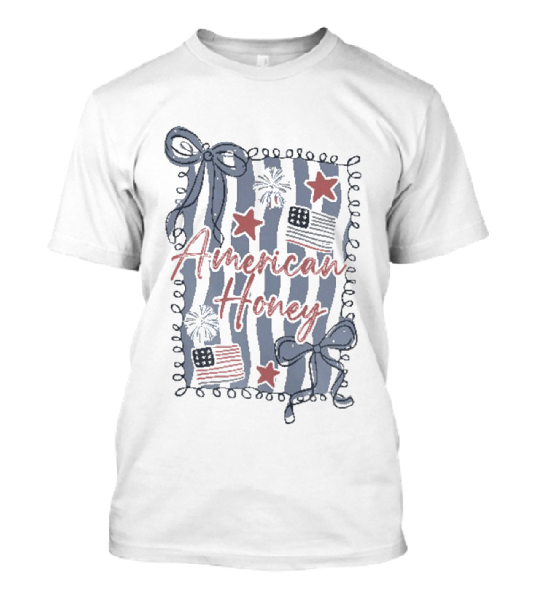American Honey 4th Of July Patriotic Ribbons Fireworks Stars And Stripes T-Shirt