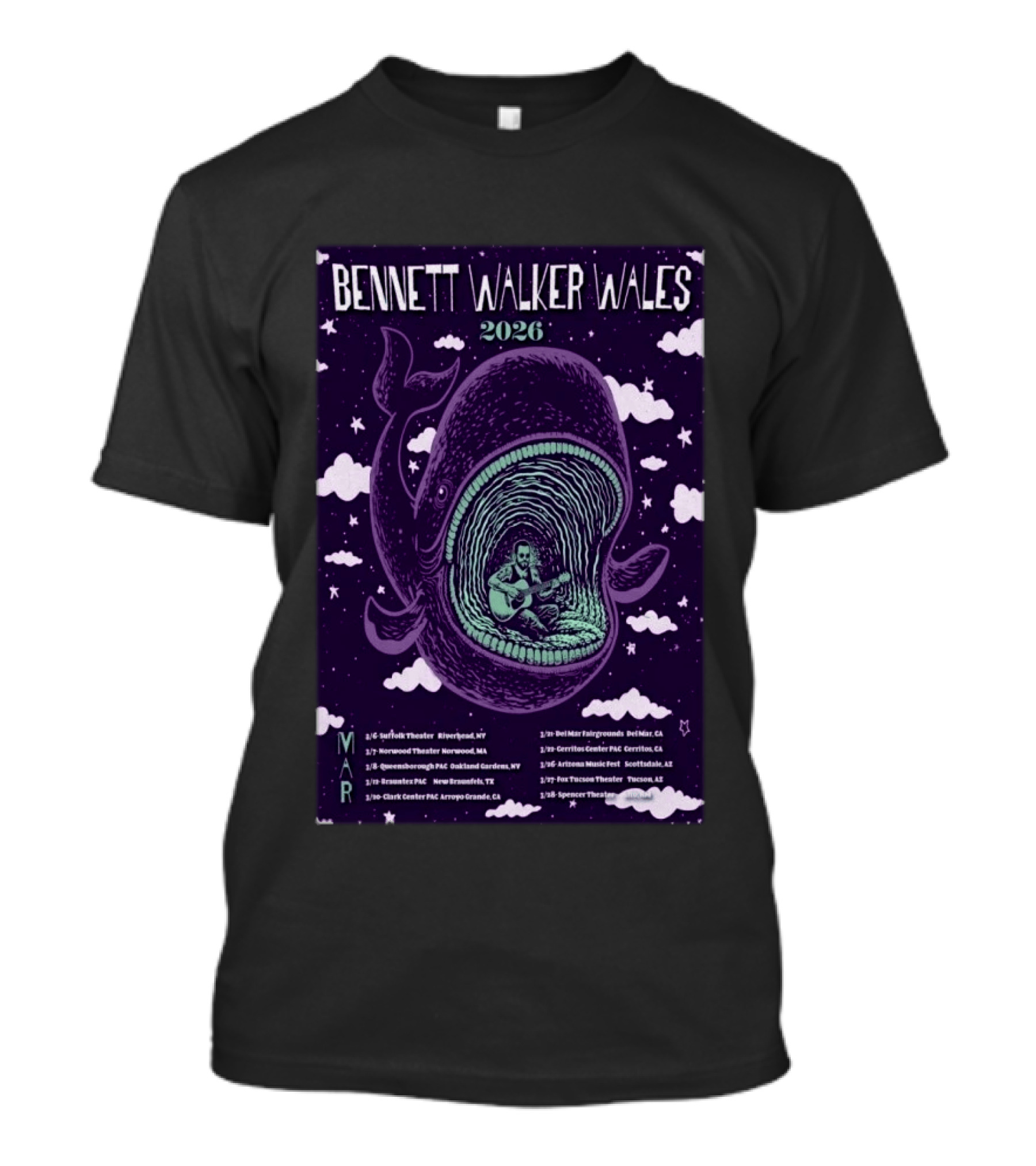Bennett Walker Wales 2026 Whale Tour March Dates USA T-Shirt