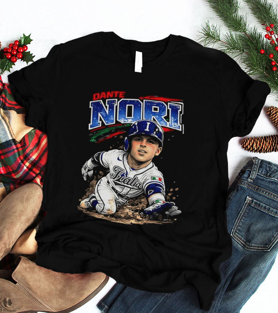 Dante Nori Italy Baseball Classic Caricature Sliding Player T-Shirt