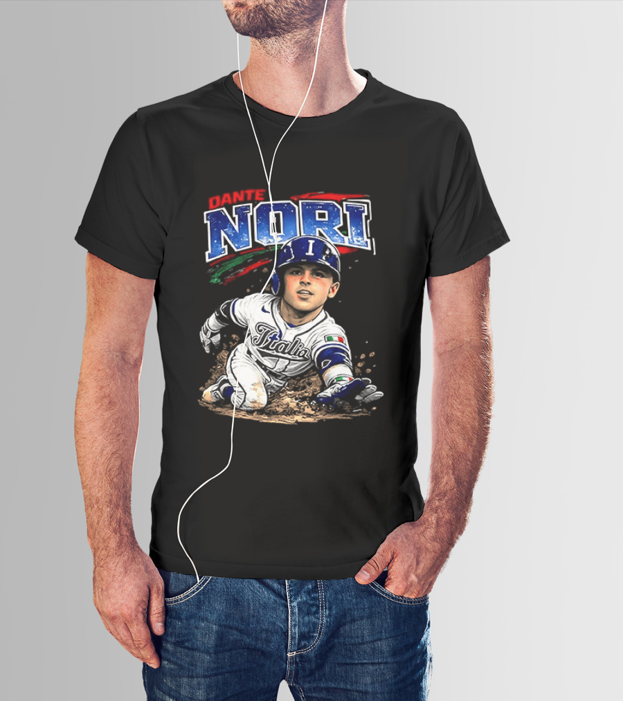 Dante Nori Italy Baseball Classic Caricature Sliding Player T-Shirt