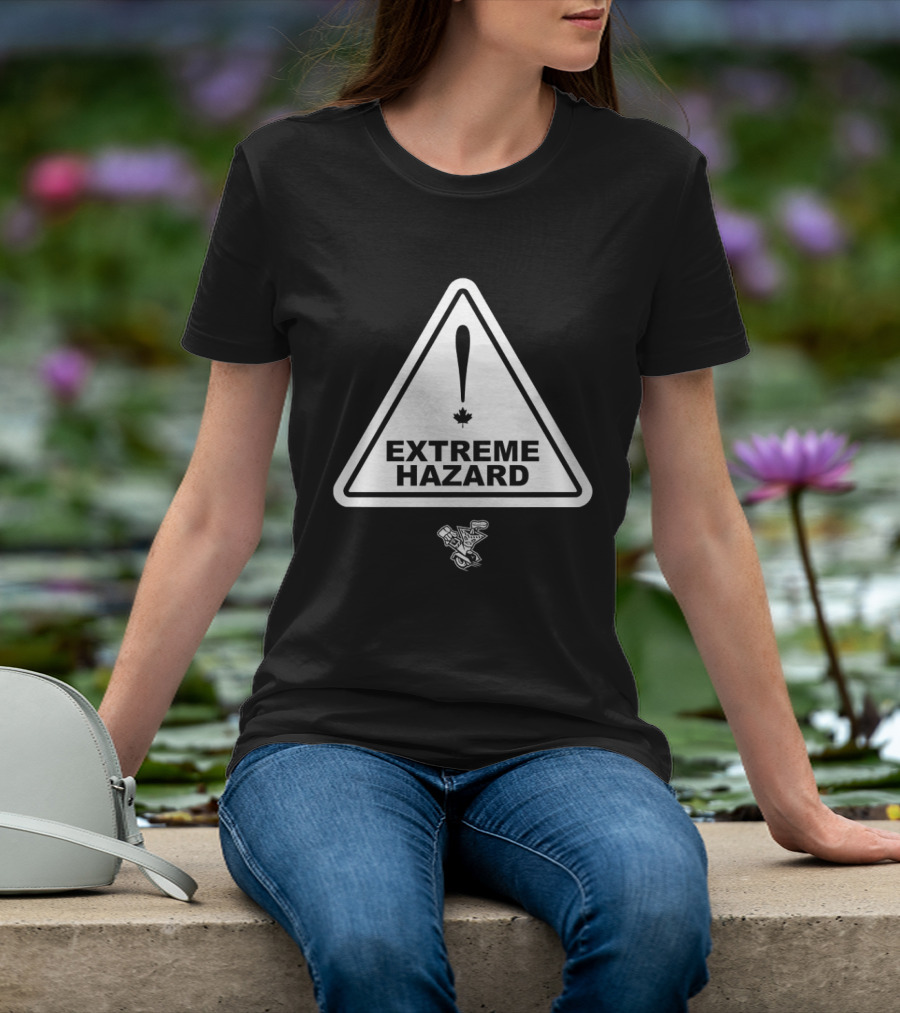 Extreme Hazard Attention Canadians Warning Sign Icon Canada Maple Leaf Moto T-Shirt