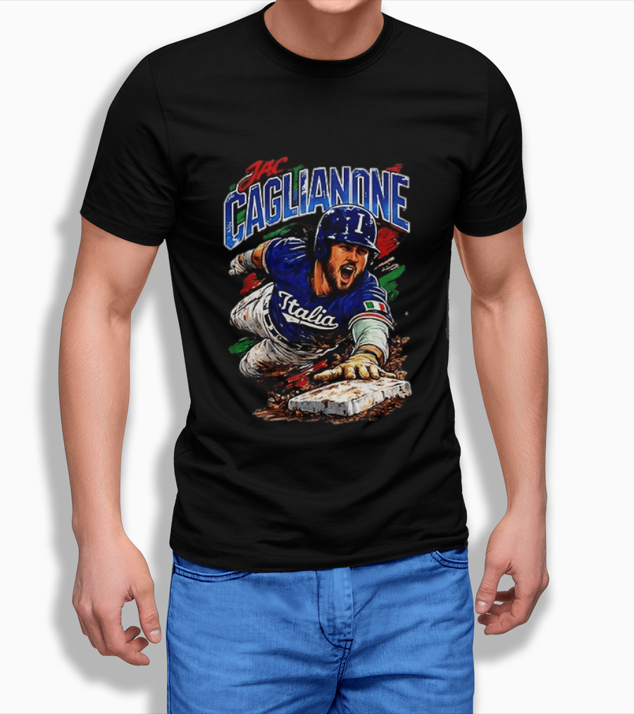 Jac Caglianone Italy Baseball Slide Dynamic Action Caricature T-Shirt