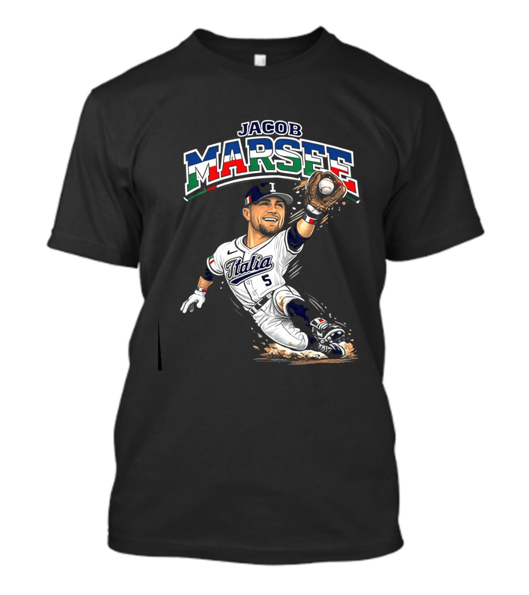Jacob Marsee Italy Baseball Classic Caricature Jersey Number 5 T-Shirt