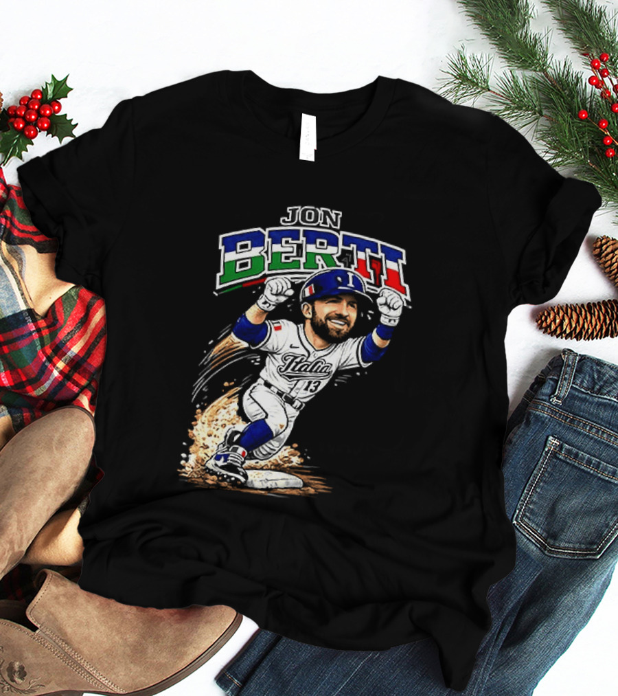 Jon Berti Italy Baseball Classic Caricature 13 T-Shirt