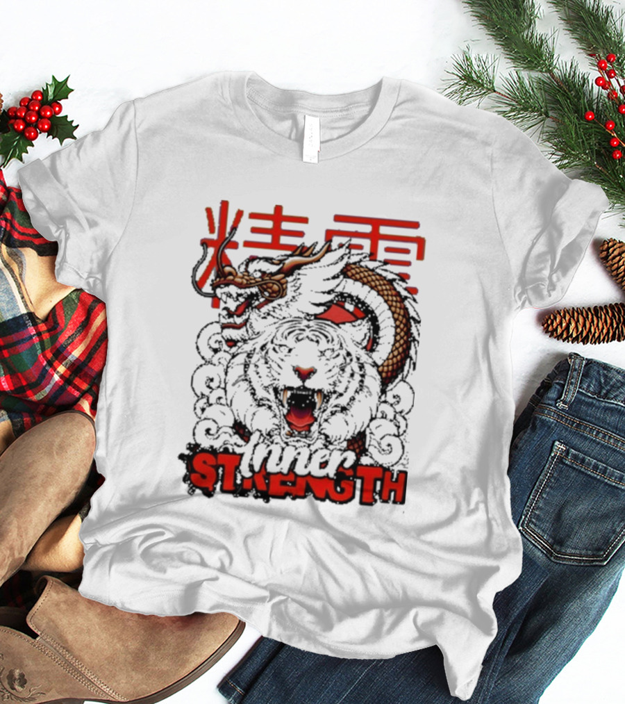 Inner Strength Tiger Dragon Kanji Art Fusion T-Shirt