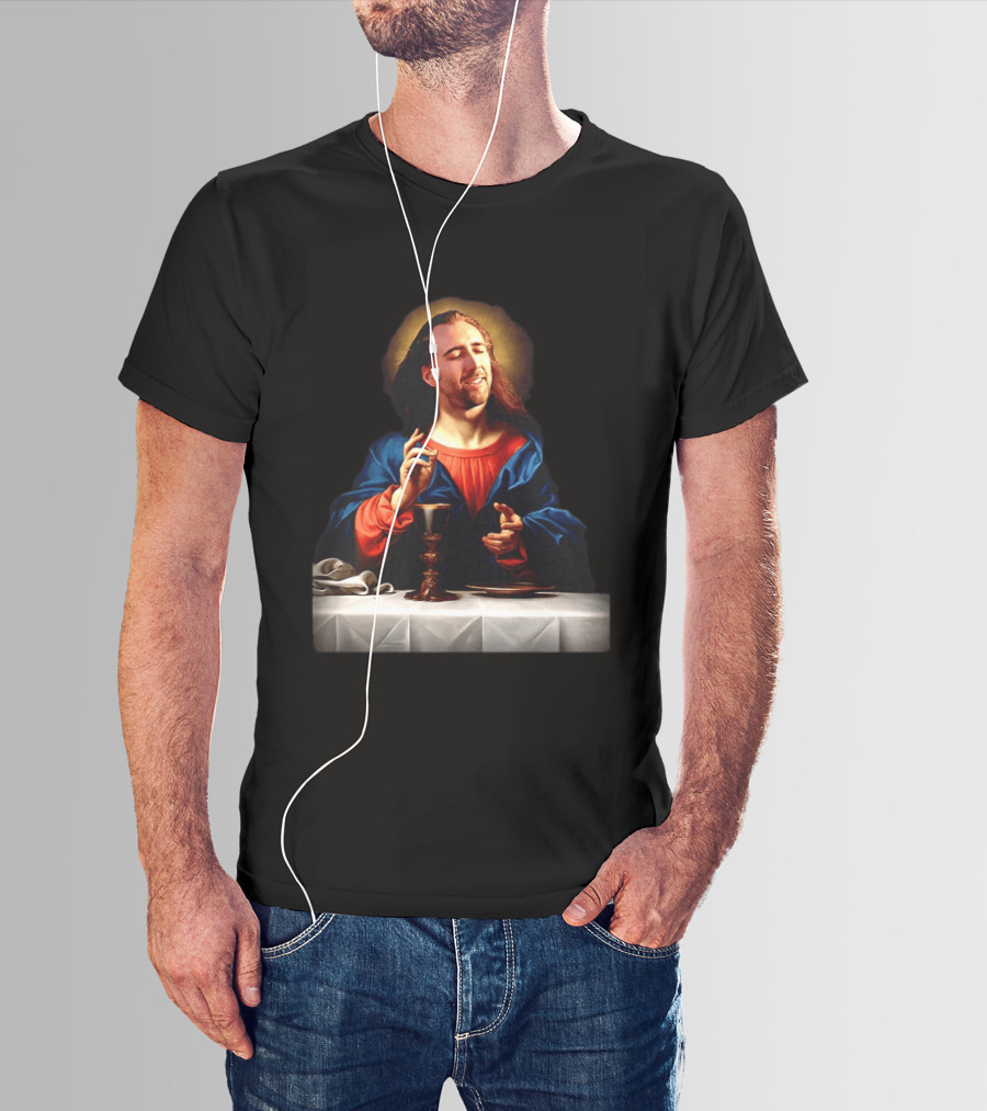 Nic Jesus Blessing The Bread And Wine Iconic Meme Mashup T-Shirt