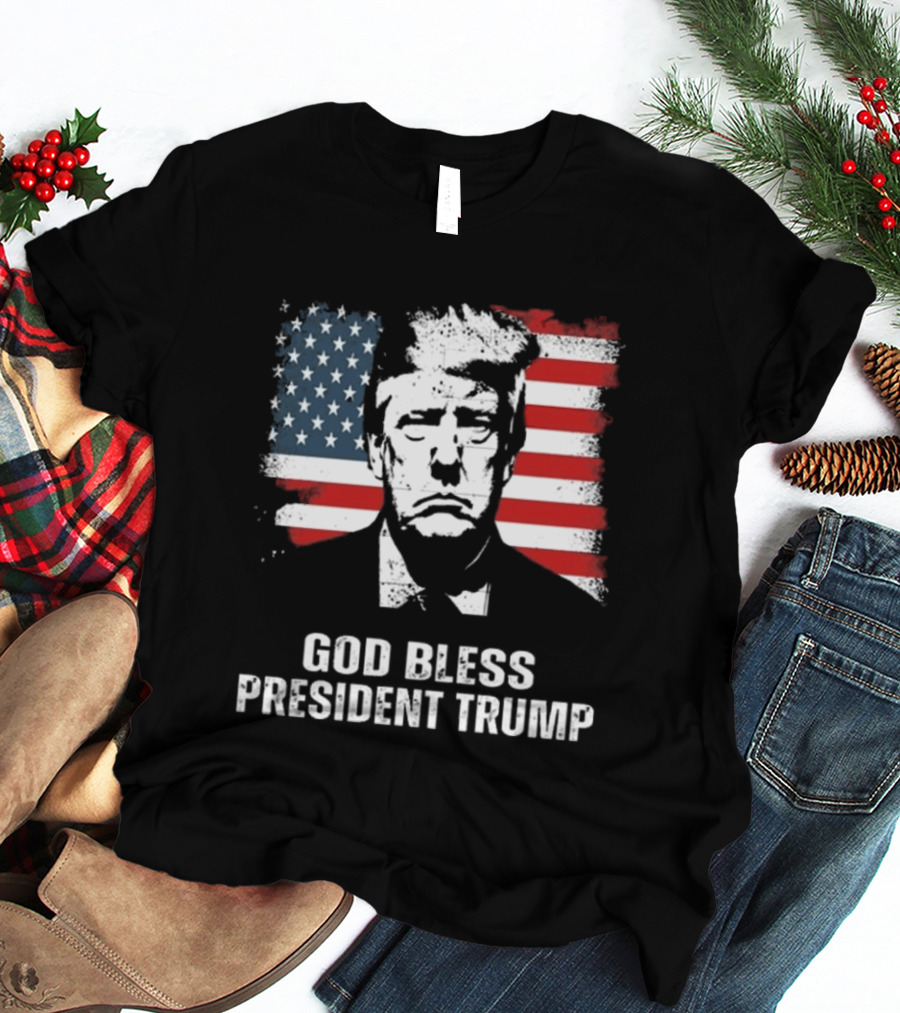 God Bless President Trump American Flag Iconic Style 2024 T-Shirt