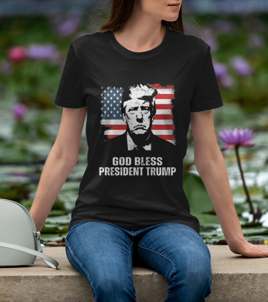 God Bless President Trump American Flag Iconic Style 2024 T-Shirt