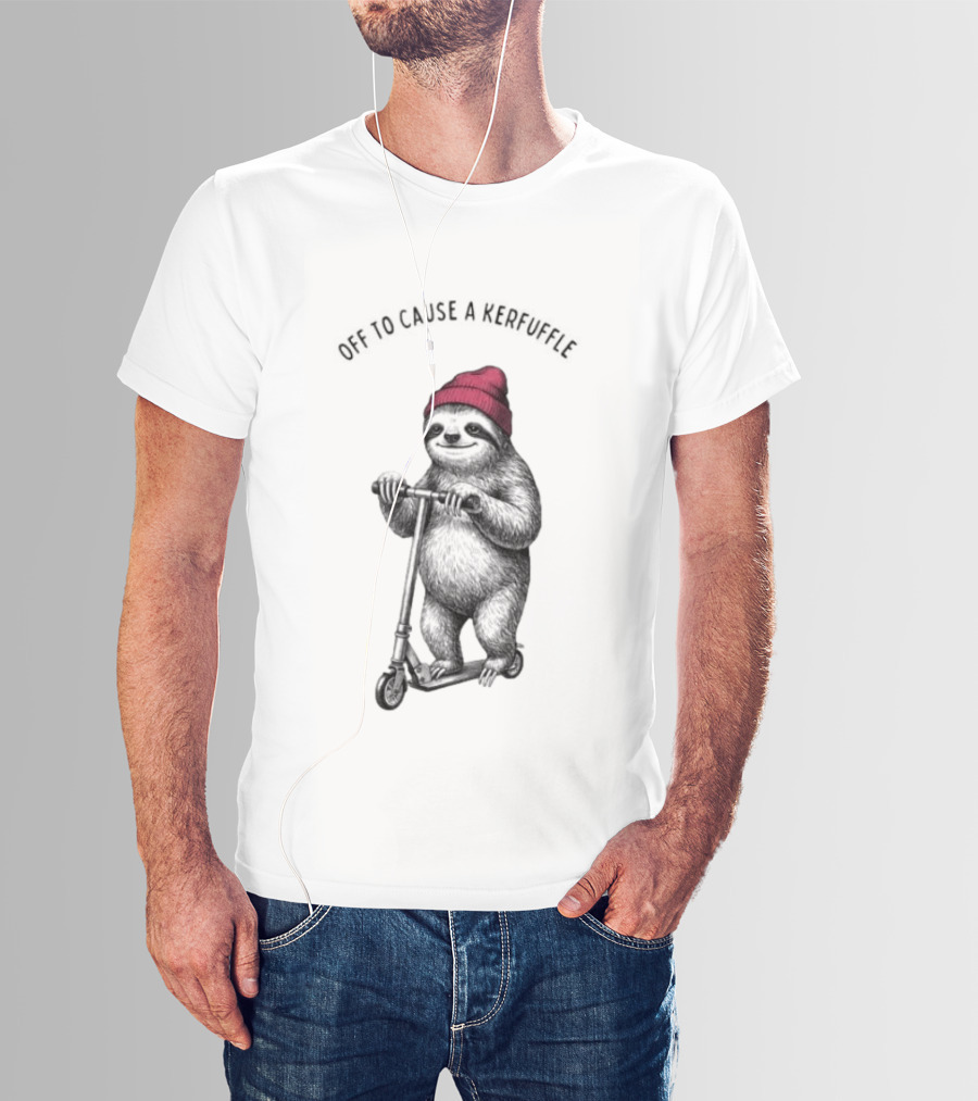 Off To Cause A Kerfuffle Sloth On A Scooter With Red Beanie T-Shirt