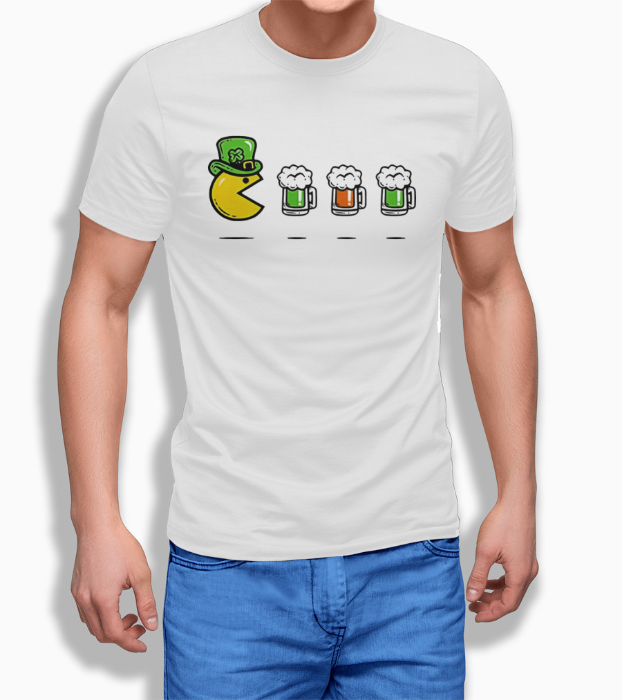 Pac Man St Patrick's Day Leprechaun Hat With Green Beer S T-Shirt
